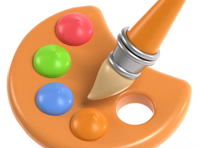 Art Supplies For Artists Including Paintbrush Palette And Colorful Red Green Blue Orange Paints 3d model