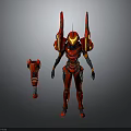 Red Mechanical Weapon Armor Complete Set Featuring Detachable Arm Components And Sleek Design 3d model
