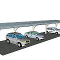 Modern Outdoor Carport Structure Covering Multiple Parked Cars In Parking Area