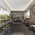 Elegant Modern Lounge Area With Wooden Bookshelves Comfortable Chairs And Coffee Tables