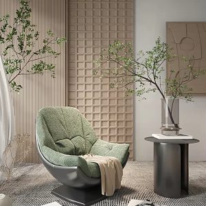 Modern Single Sofa Leisure Chair Side Table Coffee Table Green Plant Ornaments 3d model