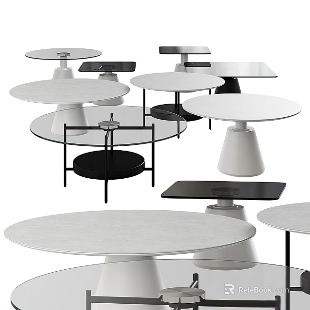 Modern Coffee Tables With Glass Tops Wooden Surfaces And Diverse Bases In Multiple Designs 3d model 
