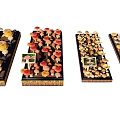 Different Types of Mushrooms Display on Wooden Trays with Small Labels