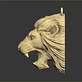 Golden Lion Head Sculpture With Mane Details Front View Dark Background Reflective Surface