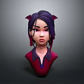 3D Character Head Model With Purple Hair Red Accessories Neck Ornament And Red Top