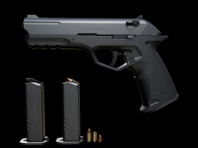 Modern Black Tactical Pistol With Two Magazines And Ammunition Bullets 3d model