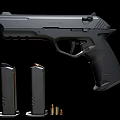 Modern Black Tactical Pistol With Two Magazines And Ammunition Bullets