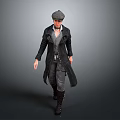 Vintage Style Man Walking In Long Coat Vest Pants And Leather Boots
