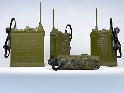 Three Vintage Green Military Radio Transceivers With Antennas And Straps 3d model