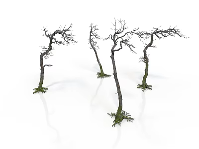 Artificial Leafless Tree Scenery Components With Green Roots For Decorative Models 3d model