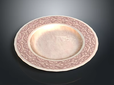 Oval Marble Plate With Intricate Pink And White Carved Edge Patterns 3d model