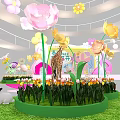 Floral Installation Decor With Colorful Flower Stage And Lawn Pathway Design