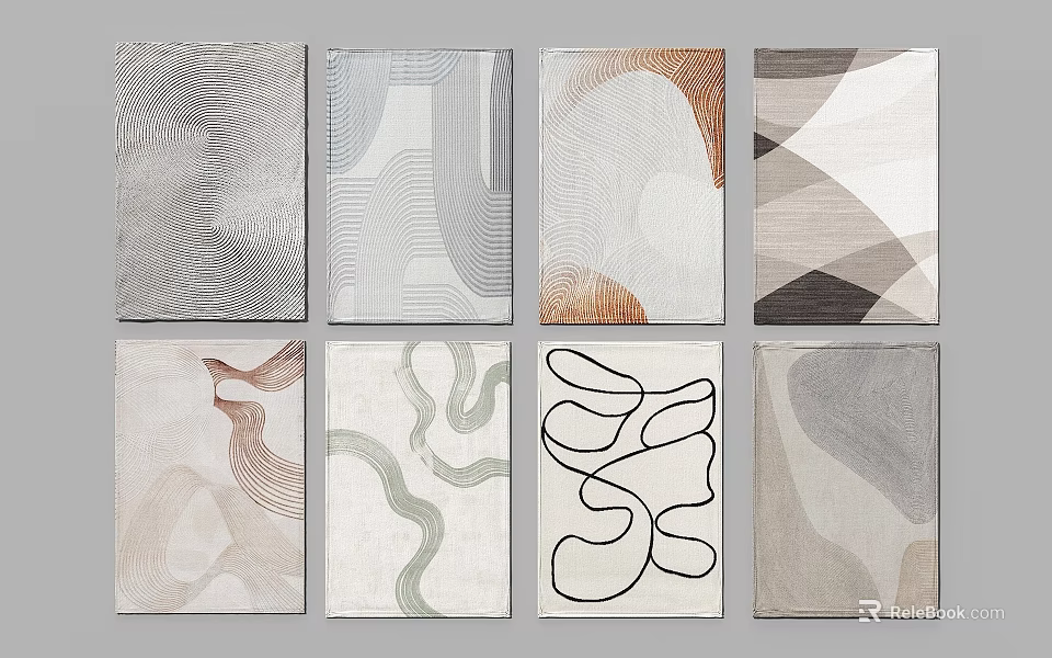 Modern Square Rugs With Various Abstract Patterns Including Curved Lines And Neutral Tones 3d model