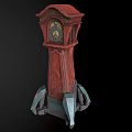 Vintage Red Grandfather Clock With Green Base And Classic Design Elements