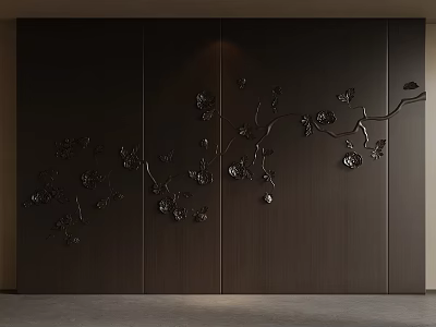 Elegant Modern Dark Wall Design With Intricate Metal Floral Patterns 3d model