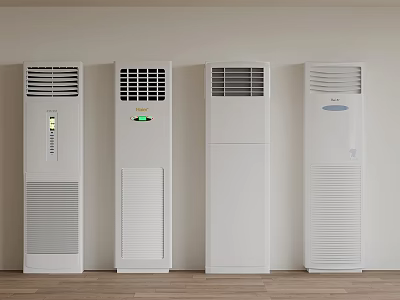 White Standing Air Conditioners Arranged Against Wall In Indoor Setting 3d model