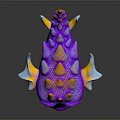 Cute Purple Fantasy Creature Character With Big Eyes Orange Spines And Blue White Fins