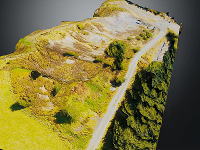 Scenic Rural Terrain With Winding Path Lush Vegetation Rolling Hills And Grassy Areas 3d model