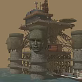 Offshore Oil Drilling Platform With Drilling Rig And Support Vessel In Ocean