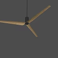Modern Ceiling Fan With Wooden Blades And Gray Motor Near Window Blinds
