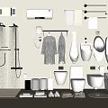 Complete Modern Bathroom Set With Shower Fixtures Towel Racks Toilets And Storage Accessories