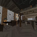 Modern Bar Interior With Vintage Pendant Lights Round Wooden Tables And Wine Racks