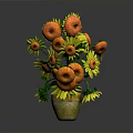Colorful Sunflower Bouquet Arrangement With Orange Petals Yellow Centers And Decorative Vase