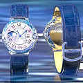 Crystal Embellished Elegant Watch with Blue Crocodile Leather Strap and Roman Numeral Dial