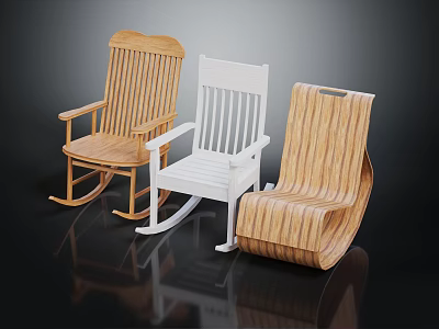 Wooden Rocking Chairs White And Natural Wood Design With Slat Back And Armrests 3d model