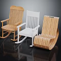 Wooden Rocking Chairs White And Natural Wood Design With Slat Back And Armrests
