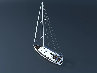 Wooden Sailboat With White Hull Dark Wood Masts And Rigging On Calm Water 3d model