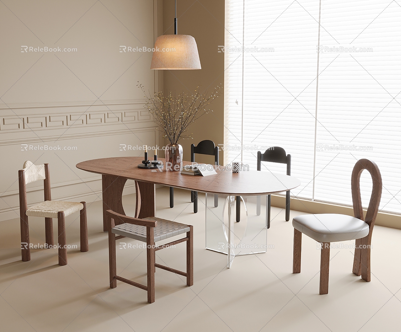 Dining Table and Chair Combination Dining Table Dining Chair Single Chair Chandelier model