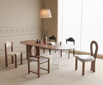 Dining Table and Chair Combination Dining Table Dining Chair Single Chair Chandelier 3d model