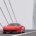 Red Sports Car With Sleek Design Shiny Exterior On Modern Bridge Front View