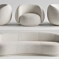 Modern Beige Curved Upholstered Sofa Set With Single And Three Seater Pieces