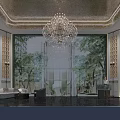 Luxury Modern Sales Office Lobby Interior Design With Grand Crystal Chandelier And Elegant Reception Lounge