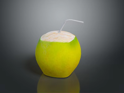 Fresh Green Coconut With Refreshing Natural Juice And White Straw 3d model