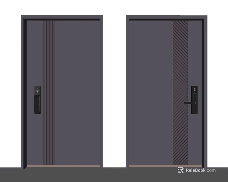 Modern Security Door Design With Vertical Stripes And Electronic Lock Features 3d model 