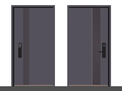 Modern Security Door Design With Vertical Stripes And Electronic Lock Features 3d model