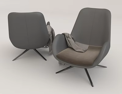 Modern Gray Office Chair With Armrests Black Metal Legs And Blanket 3d model