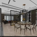 Elegant Modern Dining Living Room Interior With Round Table White Chairs Chandelier And Cabinets