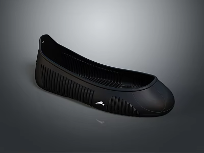 Black Flat Shoe With Textured Design And Striped Sole Featuring Small Logo 3d model