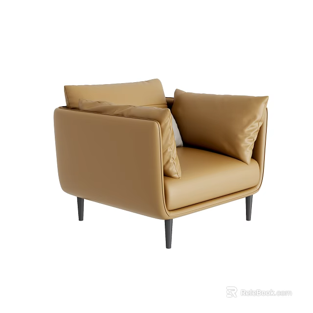 Modern Tan Leather Single Sofa With Soft Cushions And Black Slender Legs 3d model