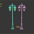 Vintage Style Street Lamps With Decorative Posts Four Lamp Shades And Base Candle Lights