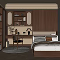 Tatami Bedroom Interior Design With Wooden Bed Desk Chair And Storage Cabinets