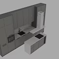 Modern Kitchen With Grey Cabinets Marble Countertop And Glass Door Storage
