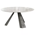 Modern Round Dining Table With White Marble Glossy Tabletop And Black Metal Triangular Legs Design 3d model