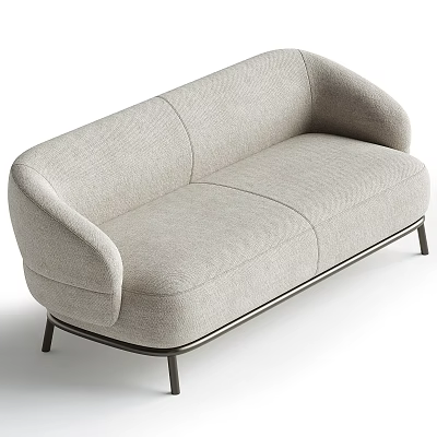 Light Gray Fabric Two Seater Sofa With Curved Armrests And Metal Legs Modern Minimalist Interior 3d model
