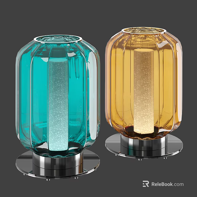 Modern Decorative Lamps With Turquoise And Gold Glass And Metal Base 3d model 