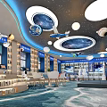 Starry Sky Themed Indoor Space With Bookshelves Earth Models And Airplane Decor